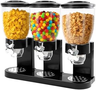 Adorabby Triple Cereal Dispenser Countertop - 3 Pack 2L Large Cereal Containers Storage Airtight, Rotating Black Plastic Dry Food Dispenser for Cereal, Rice, Grains, Candy, Coffee Beans
