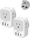 UK Adapters for Travel 2 Pack, TESSAN Type G US to UK Plug Adapter with 4 Outlets 3 USB Charger(1 USB C Port), Power Adaptor for USA to Ireland Scotland Dubai Hong Kong England British Kenya London