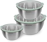 Navaris Stainless Steel Mixing Bowls with Lids (Set of 3) - Small, Medium and Large Mixing Bowl with Lid Set - 1.5 QT, 3 QT, 5 QT - Mint Green