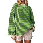 Ruziyoog Today Deals Prime Warehouse ClearanceWomen Striped Oversized Sweatshirt Color Block Long Sleeve Crew Neck Shirts Casual Loose Pullover Y2K Top