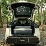 Tesla Model Y/Juniper Auto-Level TPU Backseat Mattress - 7.5’’ Thick Solid Foam Full Size Bed, Built-in Pump & Wedge Design Levels 12° Slope to True Flat for Roadtrip, Camping, Job Shifts, Nap