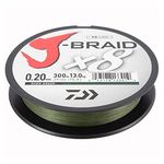 Daiwa J-Braid 8 Braid 0.13mm, 8.0kg / 18.0lbs, 300m dark green, round braided fishing line