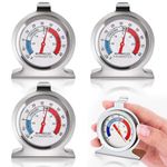 4 PCS Fridge Thermometer, Freezer Thermometer Uk, Fridge and Freezer Thermometer, Stainless Steel Dial Fridge Temperature Thermometer Analogue, With Hanging Hook and Retractable Stand,(Dial Style)