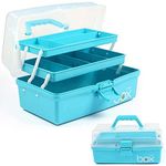 Creahaus 12in 3 Layer Multipurpose Storage Box/Craft Storage Boxes With Compartments/Plastic Tool Box/Medicine Storage Box/Hair Accessories Organiser/Sewing Box with 2 Trays (Blue)