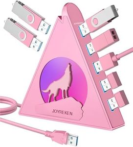 JoyReken Howling Wolf USB Hub - 7 USB 3.0 Ports - Pink - Plug and Play - 2ft/1.2m Long Cable, for Laptop, PC, Flash Drive, HDD, Console, Printer, Keyborad, Mouse and More(Charging Not Supported)…