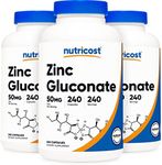 Nutricost Zinc Gluconate 240 Veggie Capsules (50mg) (3 Bottles) - Gluten Free and Non-GMO