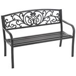 Ruesleag Garden Bench Outdoor Park Benches,Patio Garden Metal Bench w/Sturdy Iron Steel Frame for Porch Clearance Yard Lawn Work Entryway Decor Deck Furniture Double Loveseat,Black