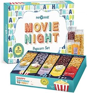 Birthday Gift Basket Movie Night Popcorn Birthday Box Food Gifts Birthday Care Package, 10 Piece Set, 5 Gourmet Popcorn Kernels and 5 Popcorn Seasoning Flavoring, Non-GMO Popcorn Gifts