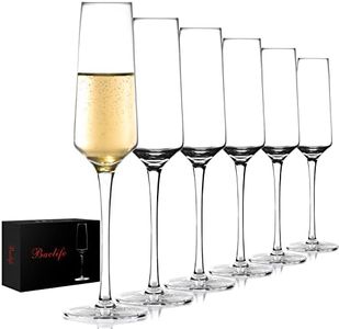 BACLIFE Champagne Flutes - Hand Blown Elegant Champagne Glasses Set of 6 - Unique Gift for Birthday,Wedding, Anniversary - Ideal for Wine Tasting,Daily Use - 7.5 oz, Clear