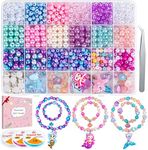 Qinzave 802Pcs Bracelet Making Kit Mermaid Beads for Jewelry Making Assorted Sizes 6mm 8mm Jewelry Making Kit with Mermaid Shell Pendants, Mermaid Beads for Bracelet Necklace DIY Craft