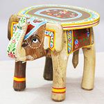 JH Gallery Handcrafted and Hand-Painted Wooden Elephant Shape Stool/Side Table for Home/Office/Living or Bedroom Decor (Natural)