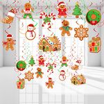 52 Pcs Christmas Gingerbread Man Party Hanging Swirl Decorations, Merry Gingerbread Man Snowflake Christmas Tree Ceiling Hanging Streamers Swirl for Xmas Winter New Year Holiday Party Supplies