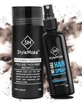 STYLEMAKE Thickener Hair Loss Concealer With Hair Spray - Hair Building Fibers 28Gm - Hair Fibers For Thin & Fine Hair - Hair Thickening Fibers For Men & Women's- Combo Pack (Dark Brown) - 28 Grams