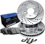 R1 Concepts Front Brakes and Rotors Kit |Front Brake Pads| Brake Rotors and Pads| Semi Metallic Brake Pads and Rotors |Hardware Kit |fits 2005-2007 Infiniti QX56, Nissan Armada, Titan