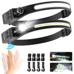 Head Torch Rechargeable, [2 Pack] Super Bright 230° Wide Beam Adjustable Focus Headtorch, 30 Hrs Runtime, 7 Modes with Motion Sensor, Waterproof Lightweight Headlamp for Camping Running Fishing