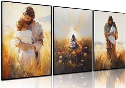 3Pcs Jesus And Kids Wall Art Jesus With Girls Posters Prints God Christ Religious Paintings Pictures Spiritual Girls Canvas for Toddler Room Children Room Baby Nursery Wall Decor Unframed