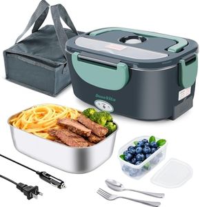 Dosevita Electric Lunch Box 80W Faster Heated Lunch Box Portable Food Warmer for Car Home with Removable 304 Stainless Steel Container Spoon & Fork and Carry Bag (Green)