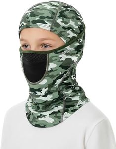 Kids Balaclava Ski Mask with Breathable Holes, Windproof Fleece Full Face Mask for Cold Weather Boys Girls Green Camo