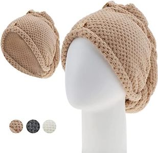 Yatinkim Rapid Drying Hair Towel Microfiber Plopping Towels Wrap Wet Hair Bath Cap Turban for Long Thick Curly Shower Hat Women Girls Khaki