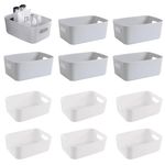 GAOGAN 12Pcs Plastic Storage Basket with Handles, Plastic Storage Boxes Small,Mini Storage Boxes Rectangle,for Shelves, Kitchen, Office, Fridge, Bathroom and Home