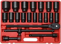 ZOYAKKI 3/4" Drive Impact Socket Set, 21 Piece Deep Socket Assortment, 6-Point Deep Imperial Sizes (3/4-Inch to 2-Inch) | Cr-Mo Steel Includes Adapters and Ratchet Wrench Andextension Rod