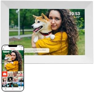 DENVER Digitaler Bilderrahmen Weiß 10,1 Zoll mit WLAN – Frameo Digital Photo Frame mit Touchscreen & 16 GB Speicher – Elektrischer Fotorahmen mit App‑Steuerung, USB & microSD, Bilderrahmen Digital