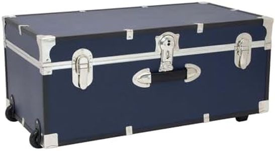 HomeStock Rustic Romance 30" Storage Trunk with Wheels & Lock, Lockable, Latch Closure Type, Blue, 15.75" D x 30" W x 12.25" H, Push Button Key Lock