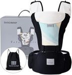 Bebamour Baby Carrier Newborn to Toddler-2 in 1 Hip Seat & Carrier Front and Back Carry with Head Hood & 3 Pieces Teething Pads& Waist Extenders & Storage Bag 0-36 Months (New Black)