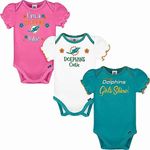 NFL 3 Pack Short Sleeve Bodysuit, Girl Miami Dolphins Pink, 0-3 Months