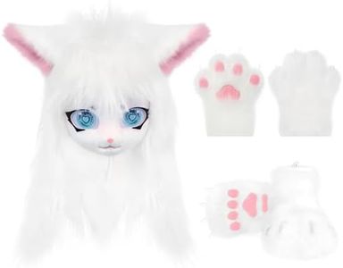 COSYEARS Cat Paw Mittens Gloves Furry Shoes Fursuit Animal Head Mask Halloween Masquerade Cosplay Costume Accessories Set