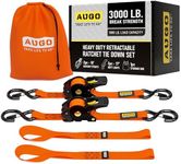 AUGO Retractable Ratchet Straps | 2 Heavy Duty Ratchet Straps Self Retractable Tie Down Straps with Soft Loops & Storage Bag for Motorcycle, Truck, Trailer, Cargo Van | 3000 Lb Break Strength 2” x 10’