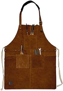 RUSTIC TOWN Leather Grill Work Apron with Tool Pockets ~ Adjustable up to XXL for Men & Women ~ Shop Apron Leather Tool Apron (Tan)