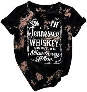 Smooth As Tennessee Whiskey & Sweet As Strawberry Wine Shirts Hollow Out V Neck T-Shirt Womens Keyhole Neck Country Tops, Tie Dye-4, Medium