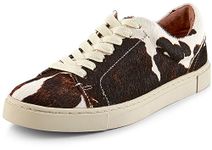 Frye Ivy Low Lace Sneakers for Women Crafted from Soft, Vintage Italian Leather with Removable Molded Footbed, Leather Lining, and Contrast White Rubber Outsoles, Black/Brown (Cow Hair Leather), 8.5