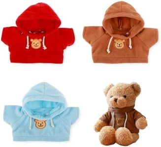 PEOVLVN 3 Pcs Build a Bear Clothes, Stuffed Animal Clothes Doll Clothes Bear Hoodie Sweater Cute Tiny Clothes Fit Most 12-16 Inch Bears Make Your Own Plush Doll Outfits Accessories (red, blue, brown)