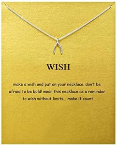 Baydurcan Wish Fishbone Necklace with Message Card birthday Gift Card (Silver Fishbone)