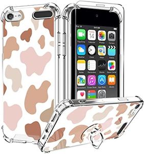 KANGHAR iPod Touch 7/6/5 Case, Cute Cow Print with Screen Protector,Kickstand Ring Holder Soft TPU Bumper Shockproof Cover for iPod Touch 5th/6th/7th Generation-Pink Brown