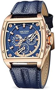 MEGIR ML2204G - Reloj de pulsera analógico de cuarzo para hombre, 24 horas, luminoso, deportivo, correa de piel, negro/azul, Correa