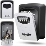 Key Lock Box, [Weatherproof] Diyife 4-Digit Combination Outdoor Wall Mounted Key Safe Box,Zinc Alloy Key Storage with Slide Cover & Push Button for 5 House Keys, Airbnb, Garage - Mounting Kit included