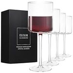 ELIXIR GLASSWARE Wine Glasses Set of 4-500 ml - Square Wine Glasses, Large Red Wine Glasses, White Wine Glasses - Hand Blown Long Stem Wine Glass Set, Premium Crystal Wine Glasses Gift Set