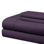 Cathay Home Essentials Ultra Soft Hypoallergenic Wrinkle Resistant Double Brushed Microfiber Bedding Sheet Set, Eggplant, Queen