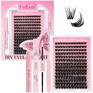 FADLASH Lash Clusters Kit Individual Lash Extensiones Wispy Faux Mink 10-16mm DIY Eyelash Extension Kit Eyelash Clusters Lashes with Bond and Seal and Remover Lash Tweezer for Self Use（R13-D-10-16MIX)