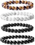 WRCXSTONE Natural 8mm Gorgeous Semi-Precious Gemstones Healing Crystal Stretch Beaded Bracelet Unisex (4 Pieces A Set(4 Colors))