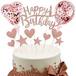 Party Propz Happy Birthday Cake Topper-Rose Gold Cake Decorations, Happy Birthday Banner, Confetti Balloon, Stars Cake Topper for Girl Kid Women Birthday Theme Decor