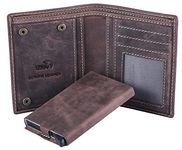 HIDE & SKIN Manchester Genuine Leather Wallet with Detachable Card Case for Men (Crazy Brown)