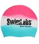 Sporti SwimLabs Multi Color Silicone Swim Cap, Snug Fit Protects Hair from Chlorine, Contoured Shape for Reduced Drag - Pink/Blue Tie Dye Multi - Adult