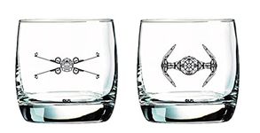 Star Wars Glass Set - X-Wing & TIE Fighter - Collectible Gift Set of 2 Glasses - 10 oz Capacity - Classic Design - Heavy Base