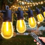 Festoon Lights Mains Powered Outdoor - 150FT/45M S14 String Lights 45+2 Shatterproof LED Bulbs, Dimmable with Remote Control, Waterproof Garden Lights for Patio Gazebo Pergola Porch Wedding Party