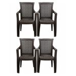 DAHUJA FURNISHERS Supreme Net Designer Heavy Plastic Arm Chair for Indoor | Outdoor | Home | Office & Dining Use Set of 4 Chairs (Wenge)