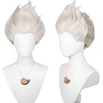 Short Silver White Sea Witch Wig with Conch Necklace for Women Cosplay, Unisex Adult Movie Curly Witch Wigs Synthetic Fiber Hair + Hair Net for Halloween Costume Party